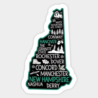 New Hampshire Hanover cute map Conway Rochester Dover Manchester The Granite State Sticker